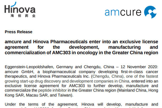 Featured image for “Amcure and Hinova enter into license agreement”